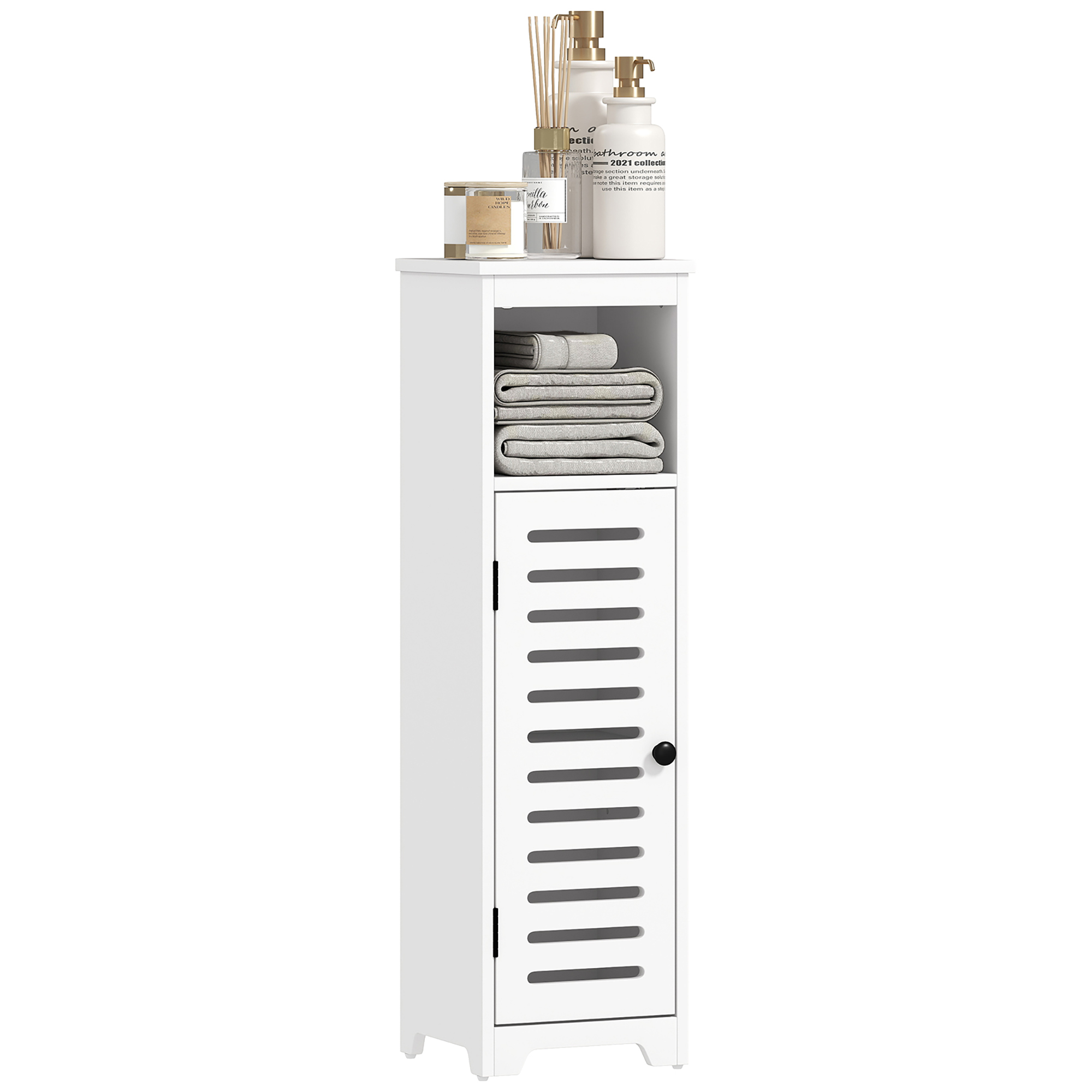 Main product image of White Floor Cabinet, Louvered Door, Open & Adjustable Shelf, 22x20x75 cm