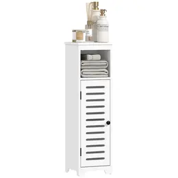 Product image of White Floor Cabinet, Louvered Door, Open & Adjustable Shelf, 22x20x75 cm