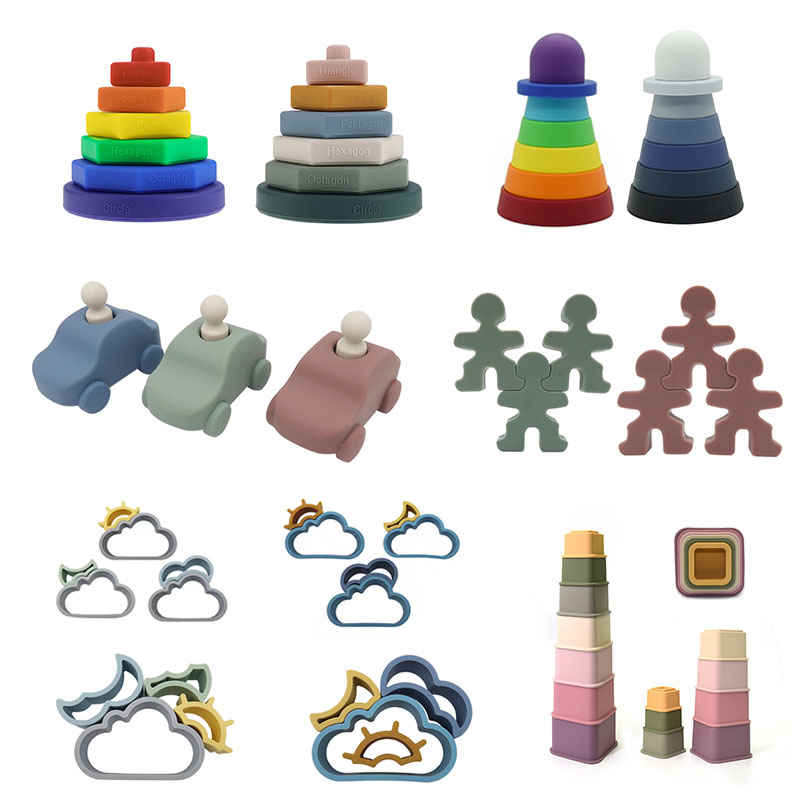 Main product image of Silicone Building Block Teether Set, Star and Avocado Shapes