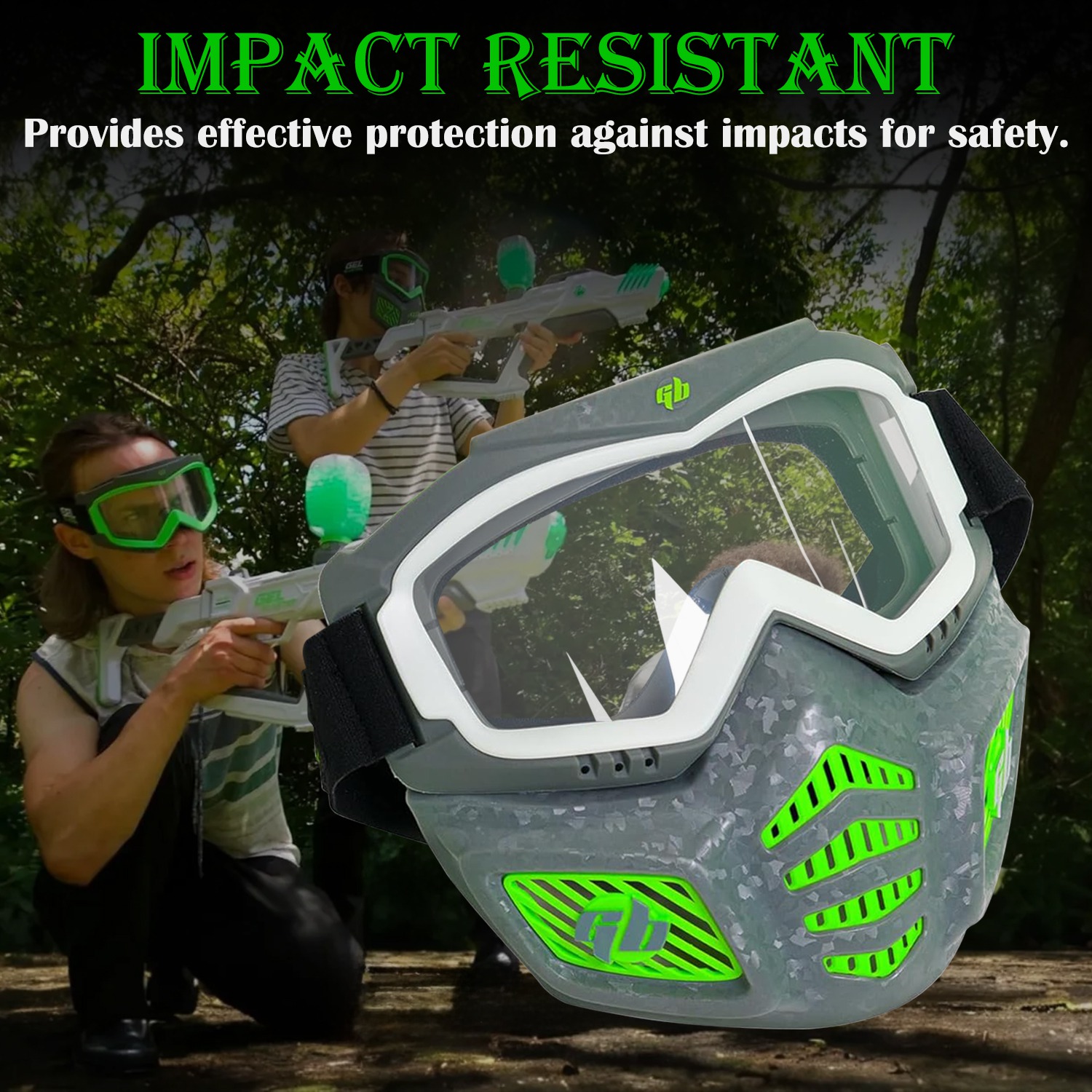 Main product image of Glow-in-the-Dark Full Face Tactical Mask, Detachable Goggles, Vented Jaw