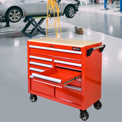 Main product image of 9-Drawer Rolling Tool Cart with Wooden Top