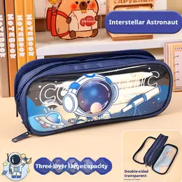 Product image of Oxford Cloth Pencil Case with Clear Window, Astronaut Design, Navy Blue